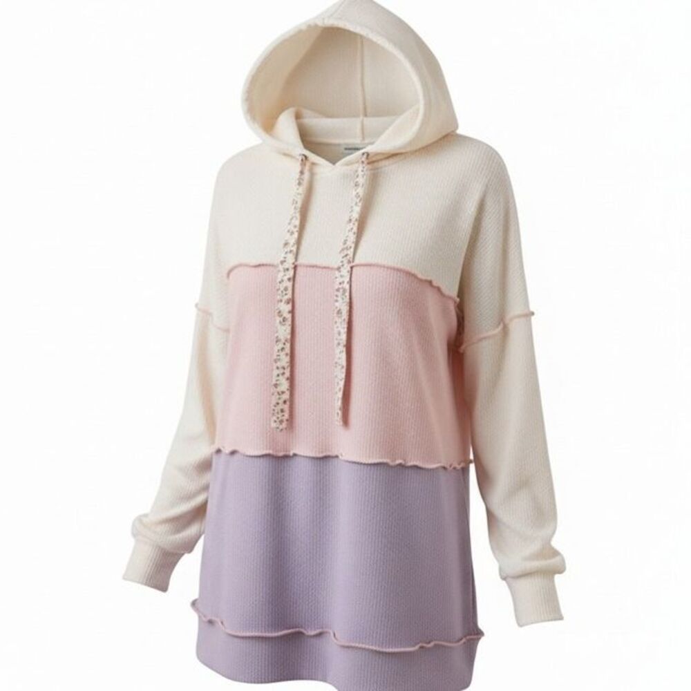 Pastel Color Block Waffle Knit Pullover